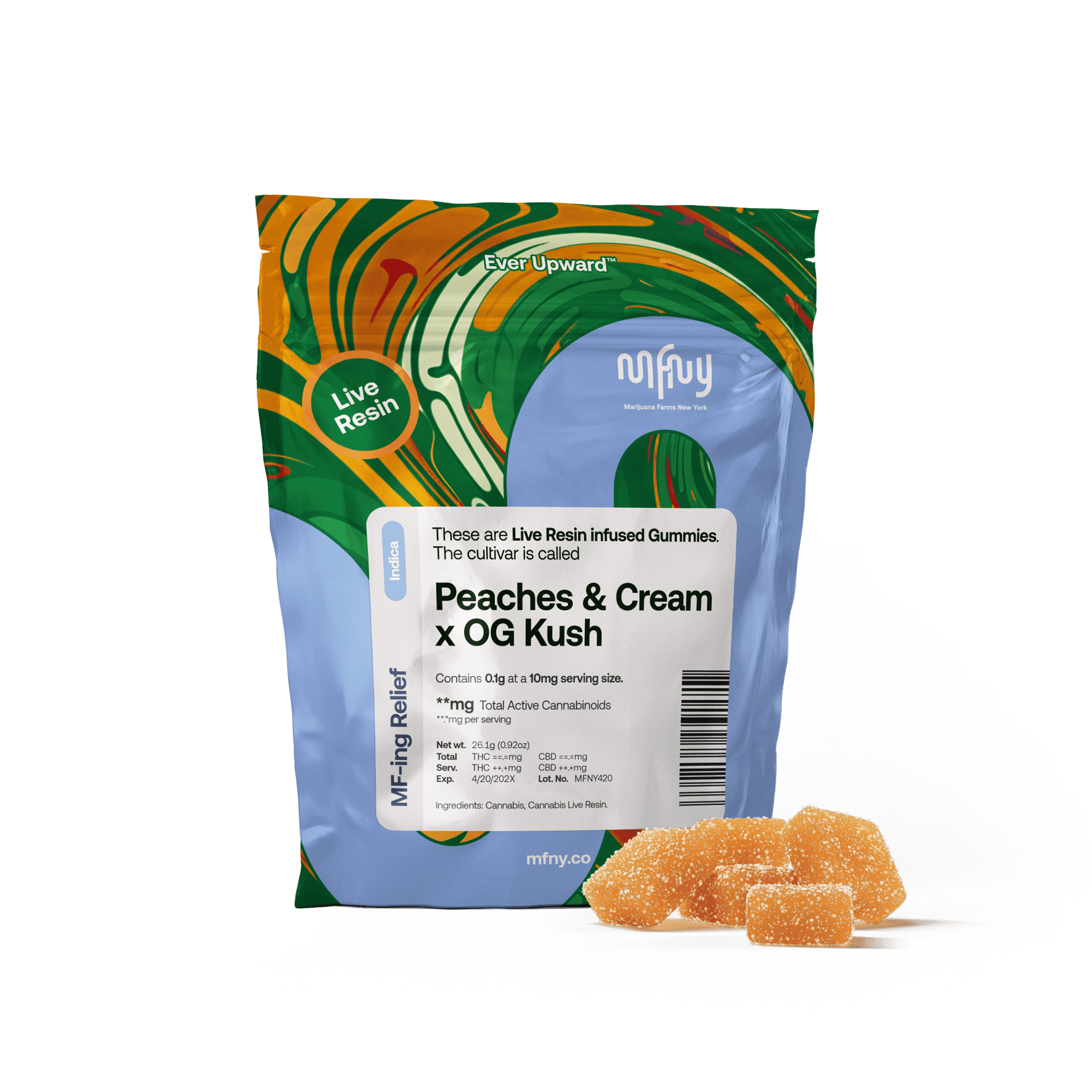 Peaches & Cream x O2 OG Kush Live Resin Gummies 10 Pack 100mg