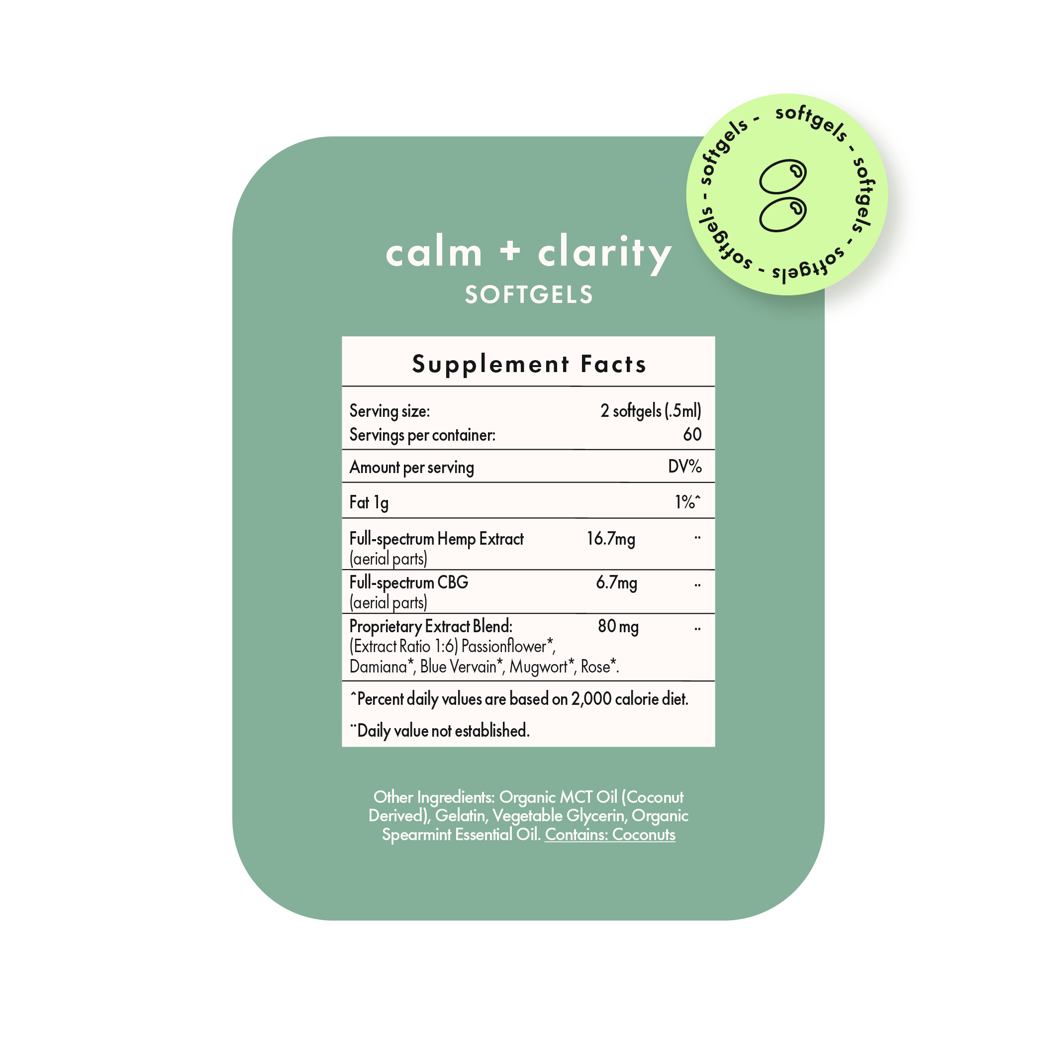 Calm + Clarity 1000mg CBD 400mg CBG 120 Softgel Tablets - Image 3