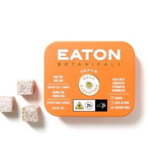 Peach "Daily Elevation"  20 Pack  Gummies  THC: 100mg, CBD: 100mg