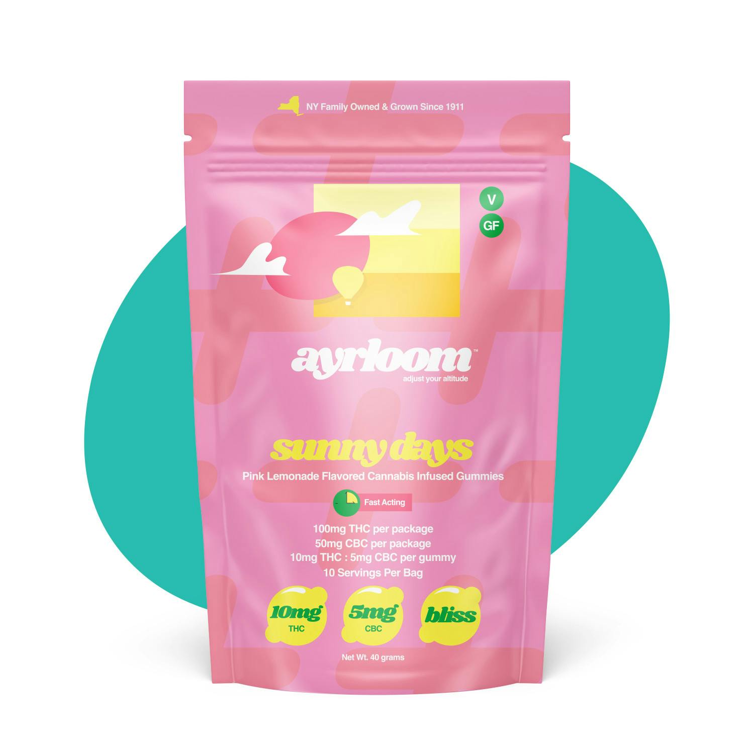 Sunny Days 2:1 10 Pack Gummies THC: 100mg, CBD: 50mg