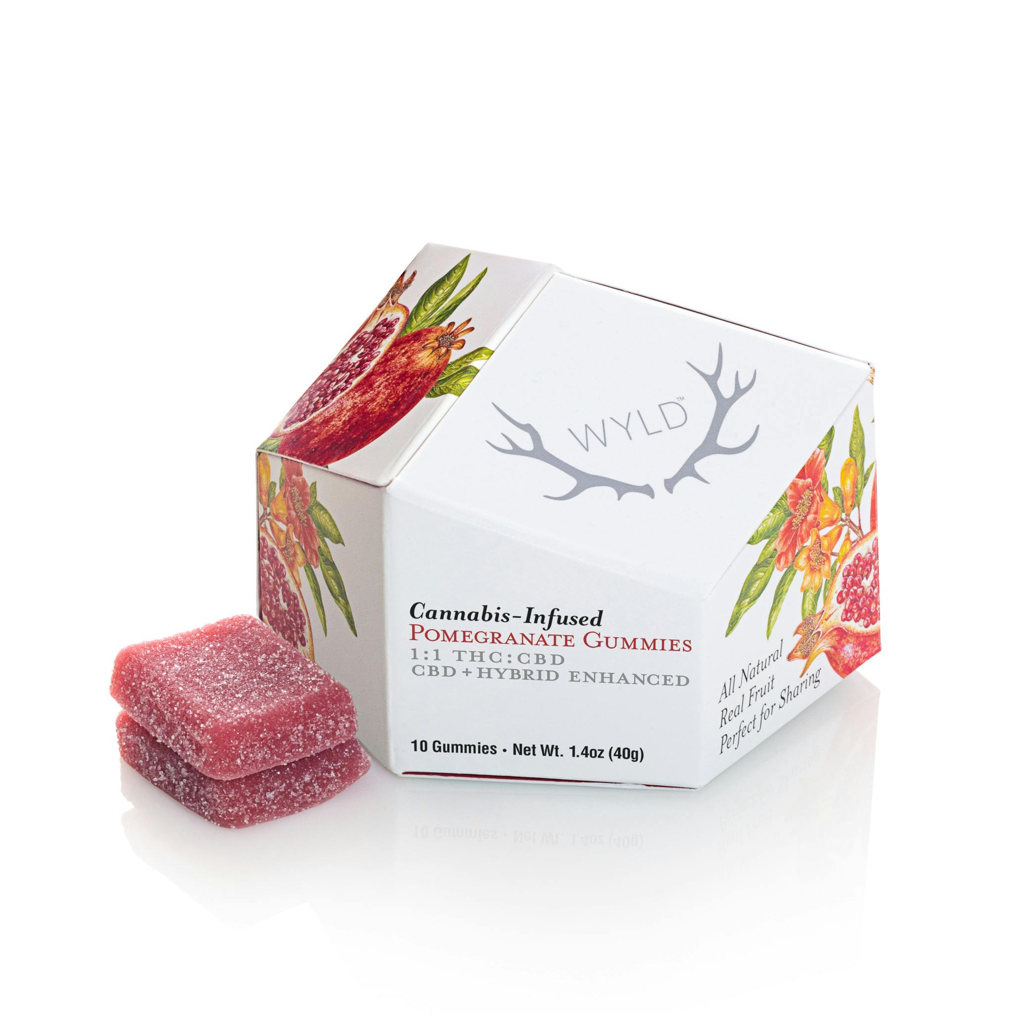 Pomegranate 1:1 CBD + Hybrid Enhanced Gummies THC: 100mg, CBD: 100mg
