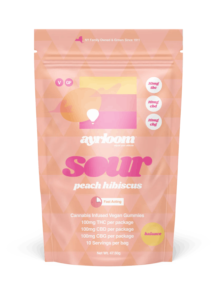 Ayrloom Sour Peach Hibiscus 1:1:1 THC/CBD/CBG 10pk Gummies 100mg