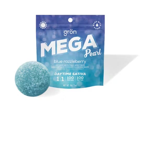 Blue Razzleberry Mega Pearl 1:1 Single Gummy THC: 100mg - Image 2