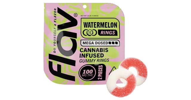 Mega Dosed Watermelon Rings 2-Piece THC: 100mg