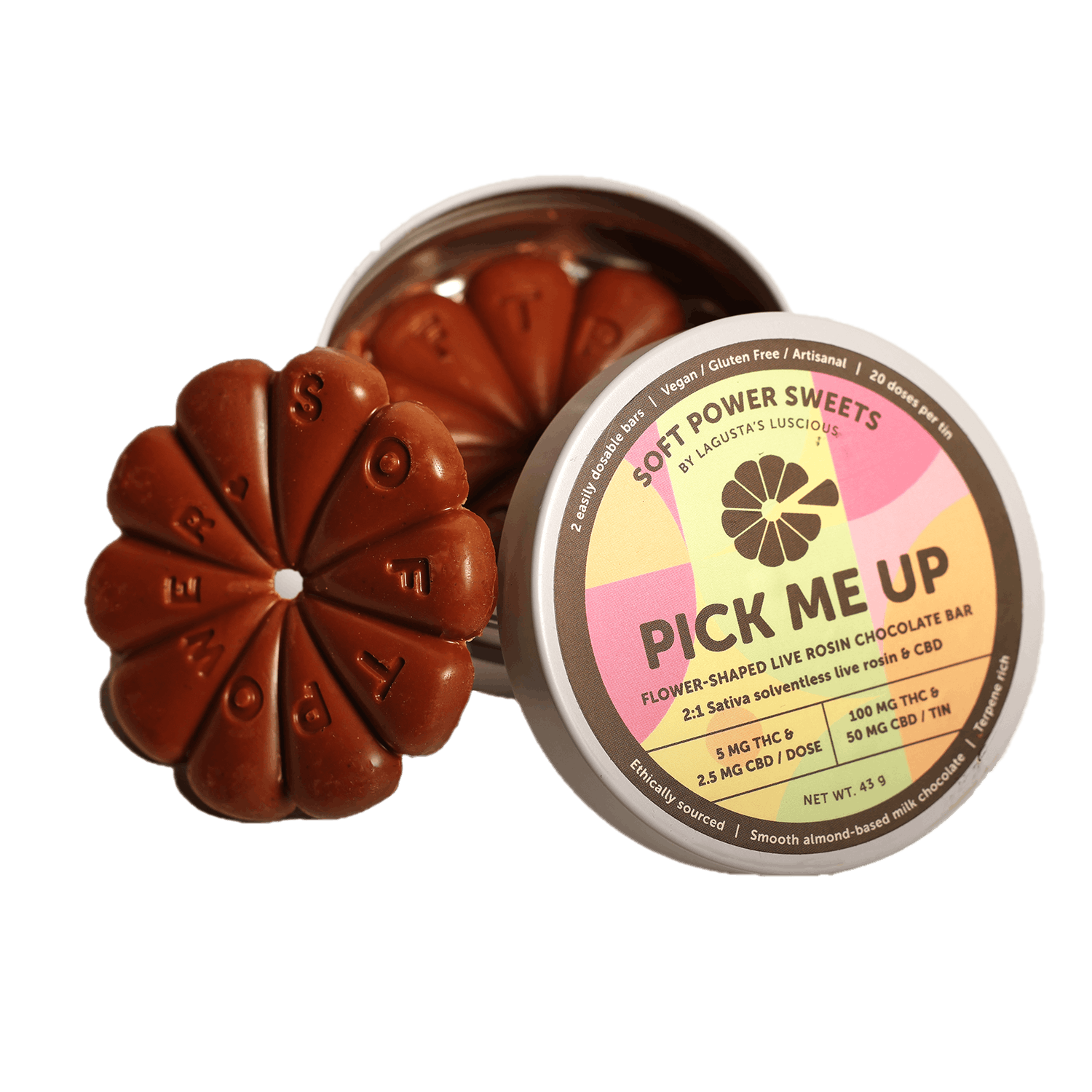 Pick Me Up Sativa Live Rosin Chocolate Bars 100mg 2:1 CBD