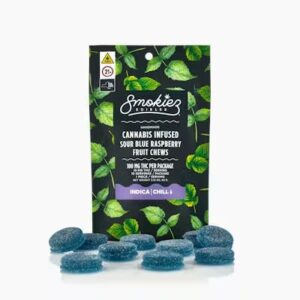 Sour Blue Raspberry  Indica Fruit Chews  THC: 100mg