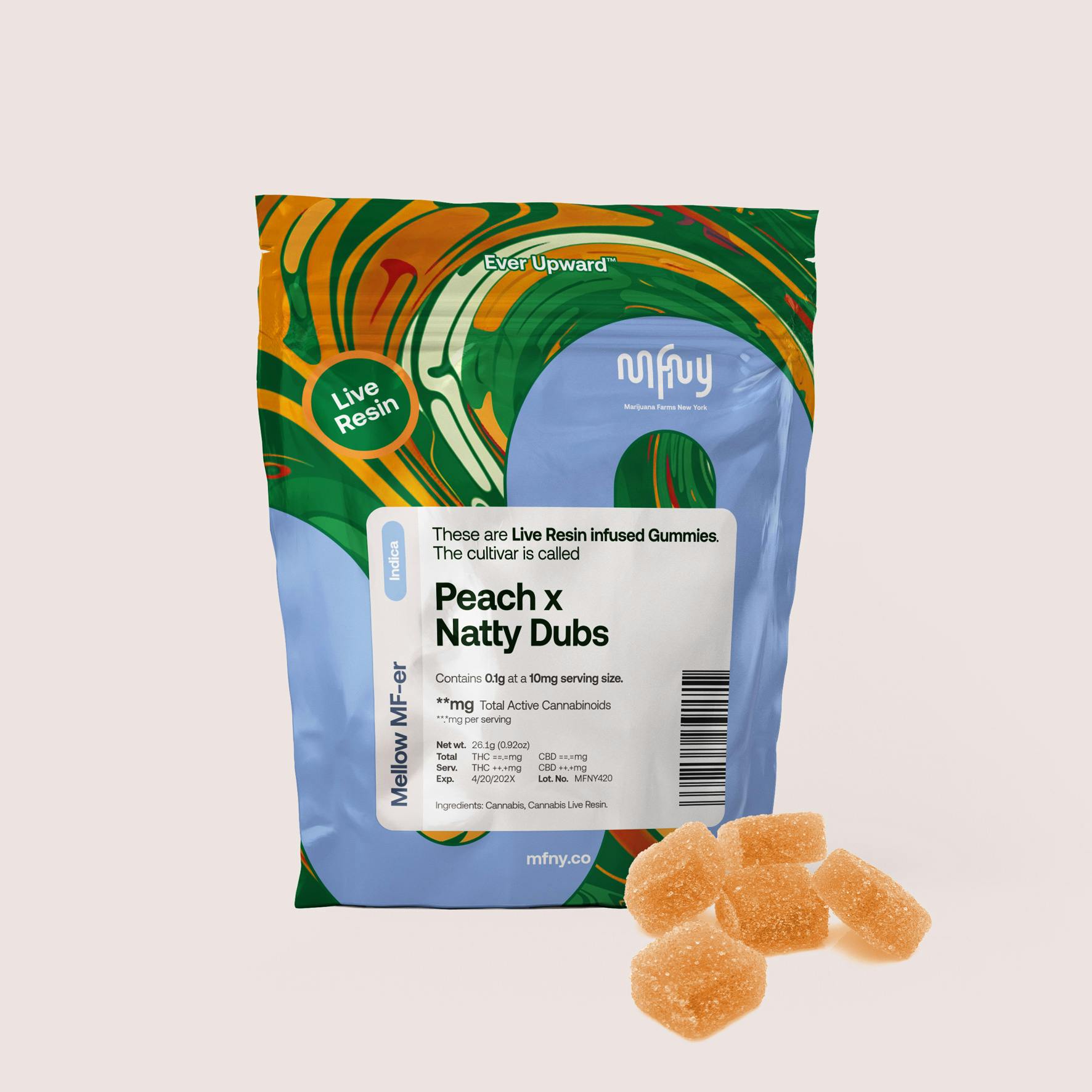 Peach x Natty Dubs Live Resin Gummies 10 Pack 100mg