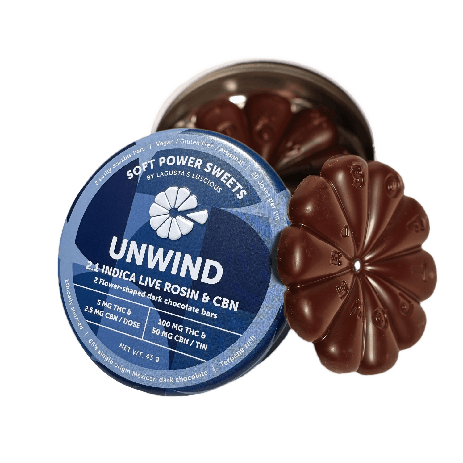 Unwind Indica Live Rosin Chocolate Bars 2:1 CBN 100mg