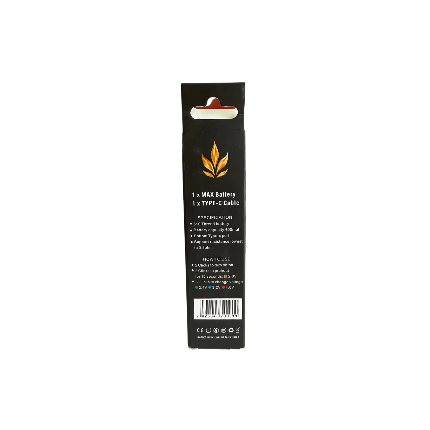 Black Slim Pen 510 Vape Battery - Image 4